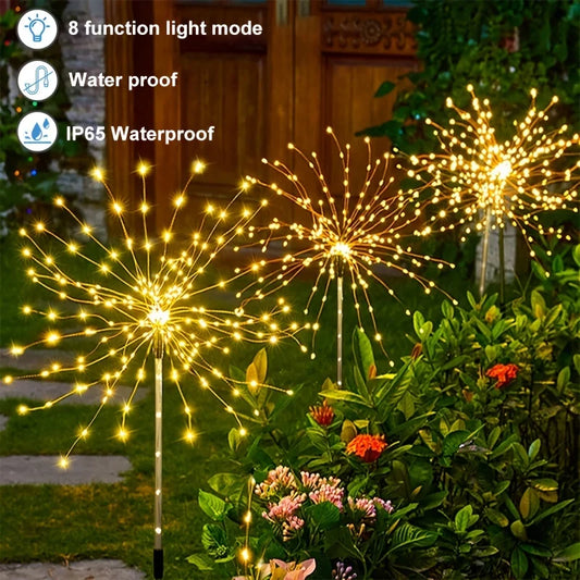 1 Pack Solar Fireworks Lights Outdoor,Holiday Lighting Firework Lights for Garden Patio,Halloween,Christmas,Wedding,Wall Decor