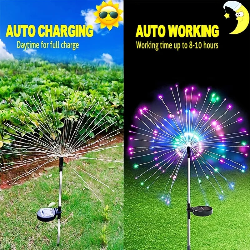 1 Pack Solar Fireworks Lights Outdoor,Holiday Lighting Firework Lights for Garden Patio,Halloween,Christmas,Wedding,Wall Decor