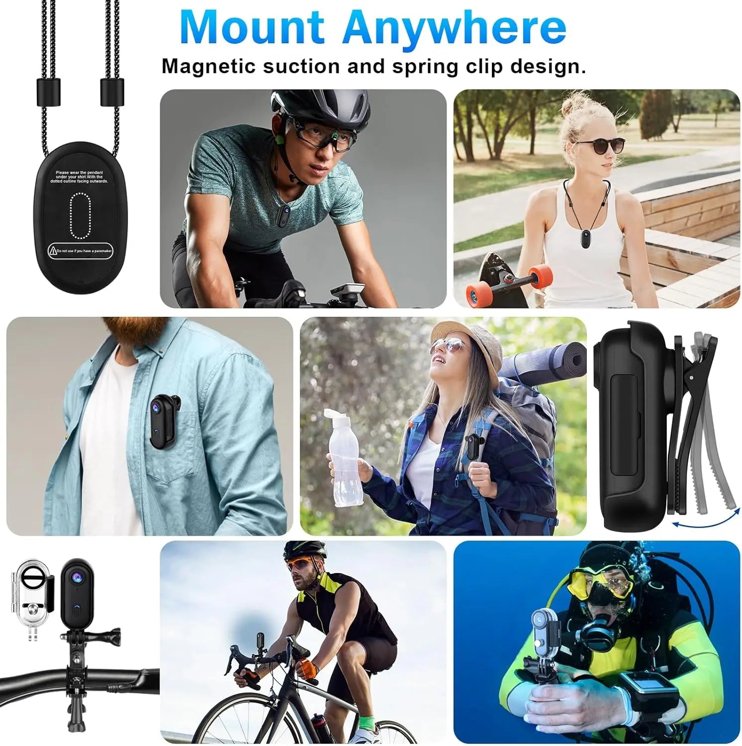 4K 128GB UHD Mini Body Camera Wearable Action Body Cam Thumb Size Hands Free Recording Body Worn Camera, Premium Portable