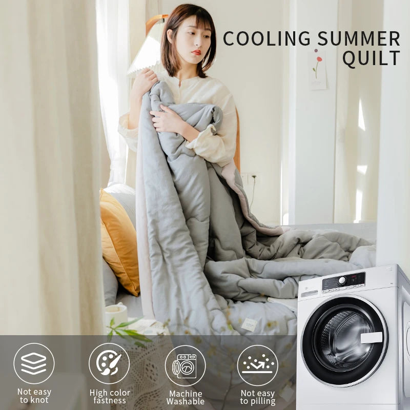2025 New Japanese Polyester Cotton Quilted Summer Quilt Skin-Friendly Washable Light Luxury Style Solid Color Lightweight