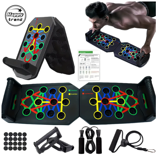 Happy Trend-Portable Push-Up Board Set – Foldable Fitness Equipment with Handles for Chest, Arms, Abs & Back
